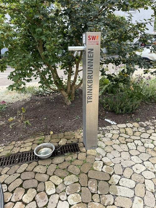 Trinkwasserbrunnen mit Schale für Tiere am Klosterplatz in Fellbach